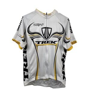 Trek Livestrong Mens XL Cycling Jersey White Yellow Full Zip Mellow Johnnys SRAM